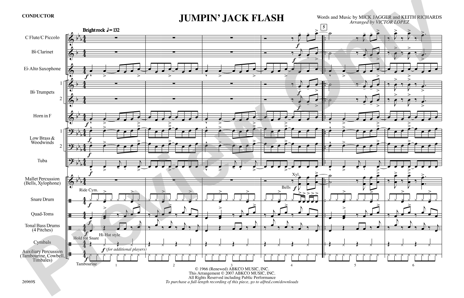 Jumpin' Jack Flash: Marching Band Conductor Score & Parts