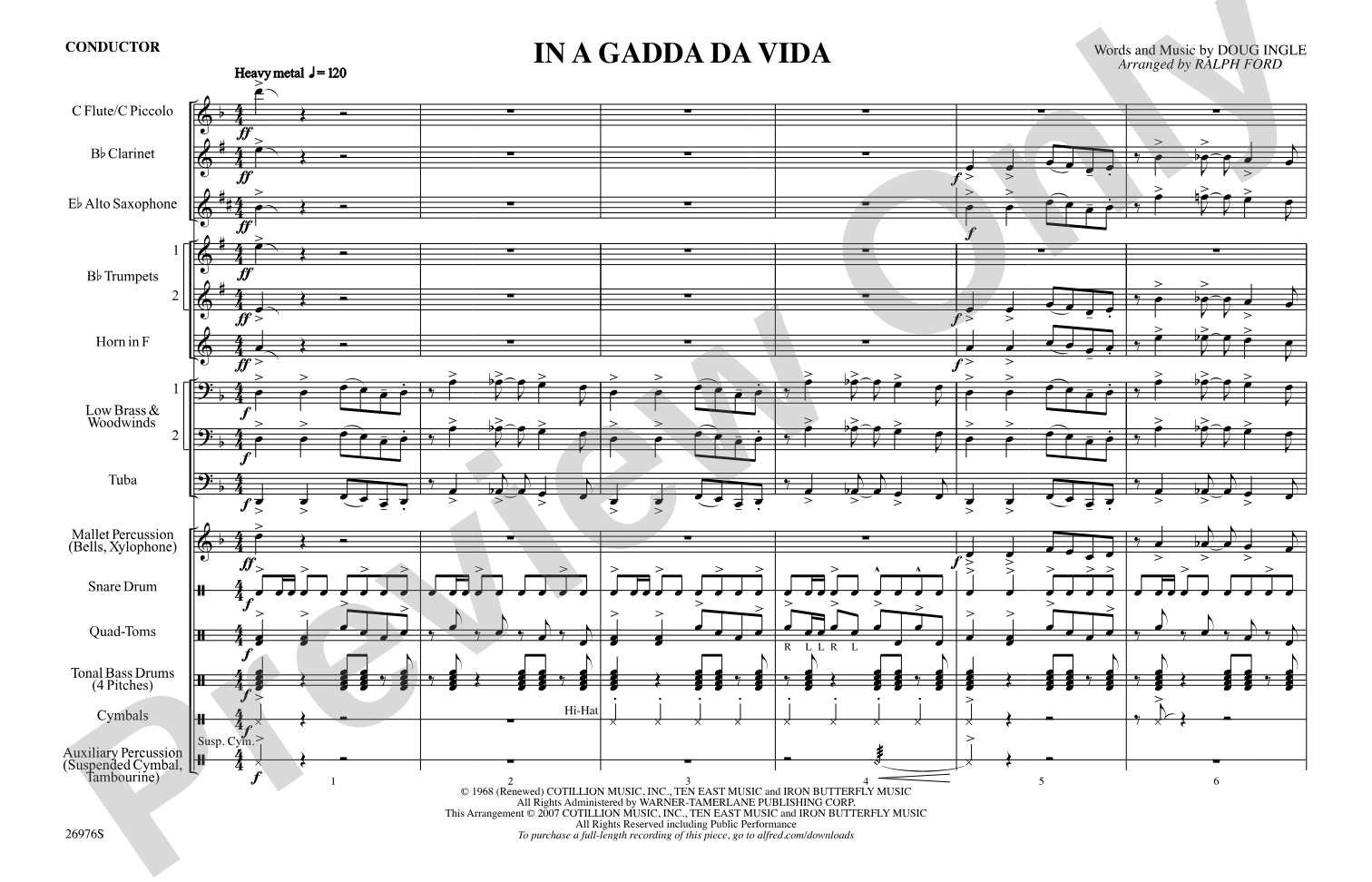 In A Gadda Da Vida: Marching Band Conductor Score & Parts
