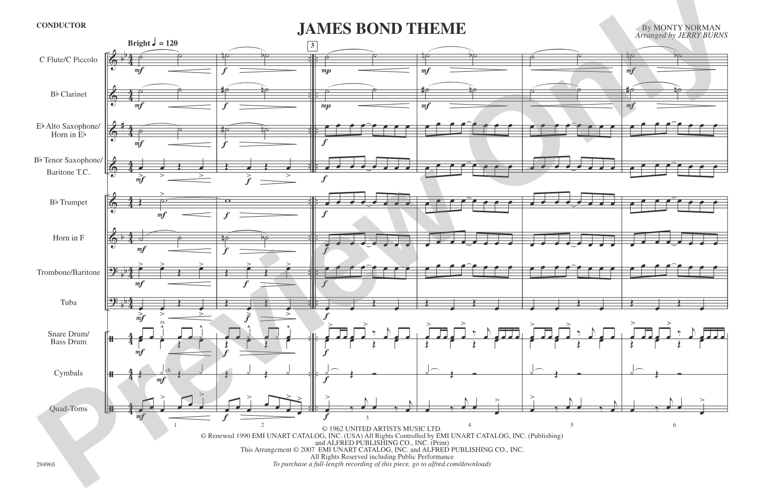 James Bond Theme: Marching Band Conductor Score & Parts