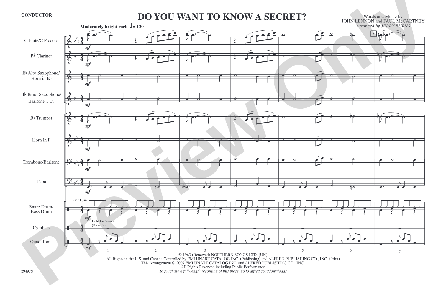 Do You Want to Know a Secret?: Marching Band Conductor Score & Parts