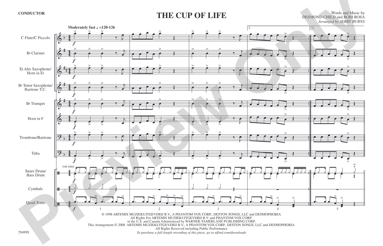 The Cup of Life: Marching Band Conductor Score & Parts