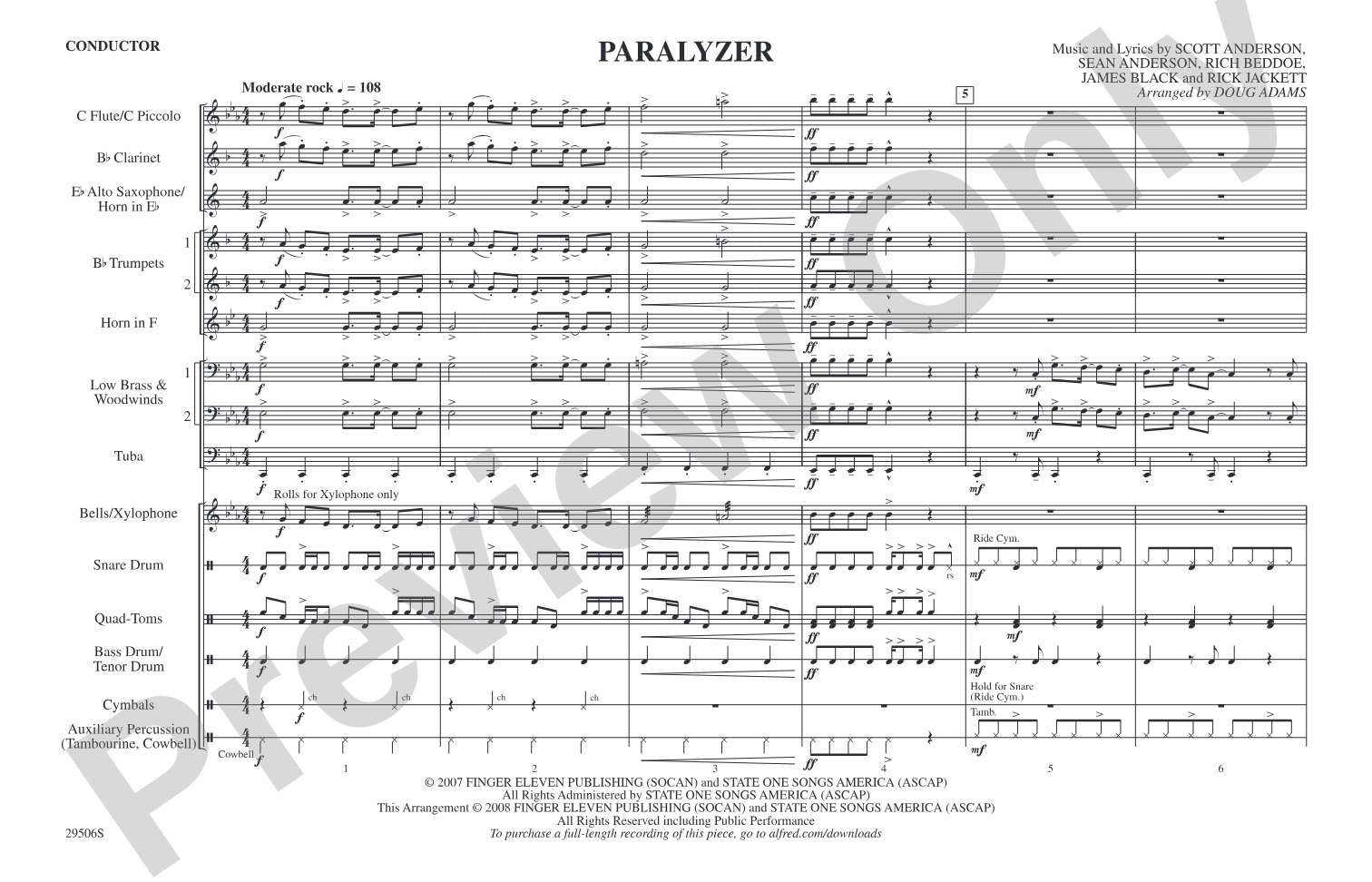 Paralyzer: Marching Band Conductor Score & Parts