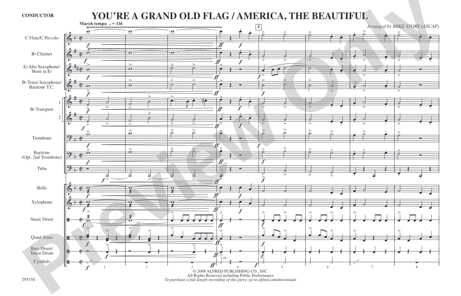 You're a Grand Old Flag / America, the Beautiful: Marching Band Conductor Score & Parts