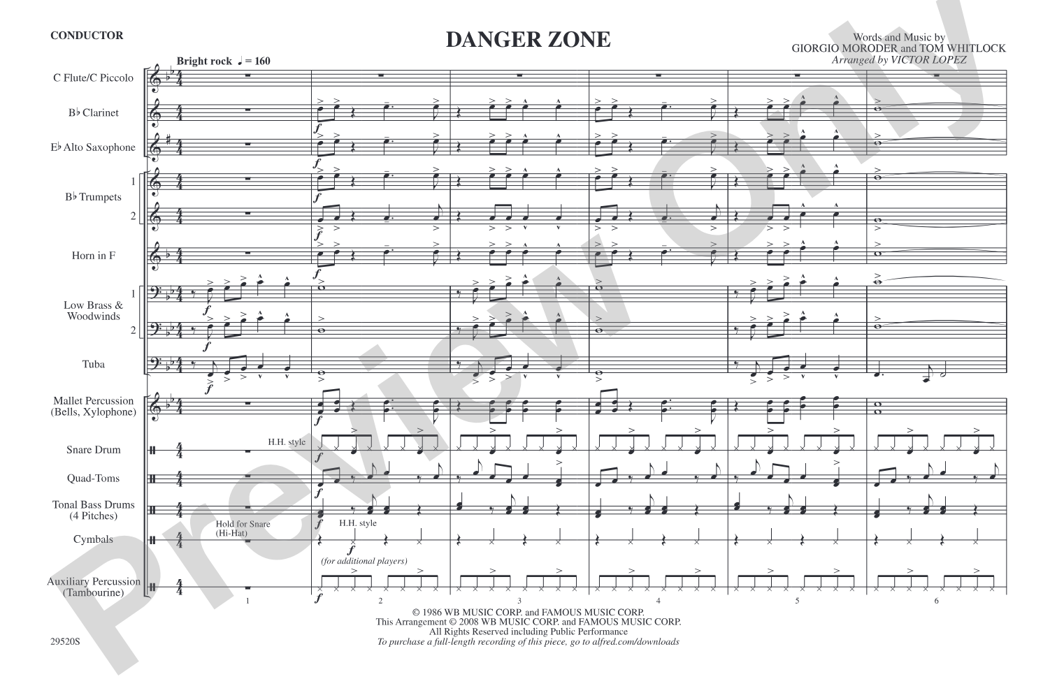 Danger Zone: Marching Band Conductor Score & Parts