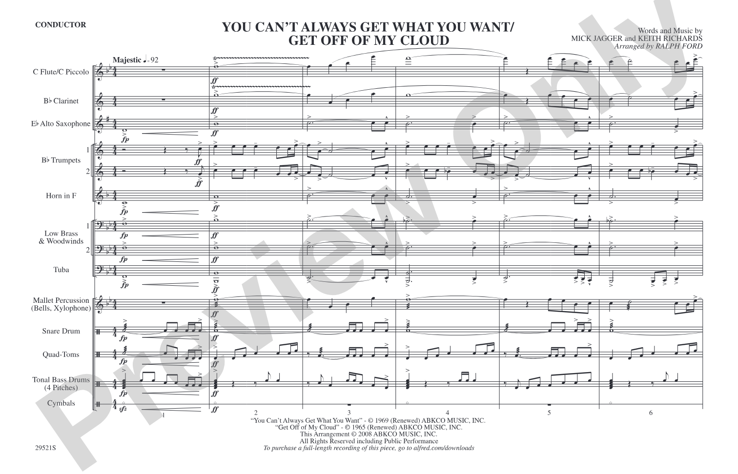You Can't Always Get What You Want / Get Off of My Cloud: Marching Band Conductor Score & Parts