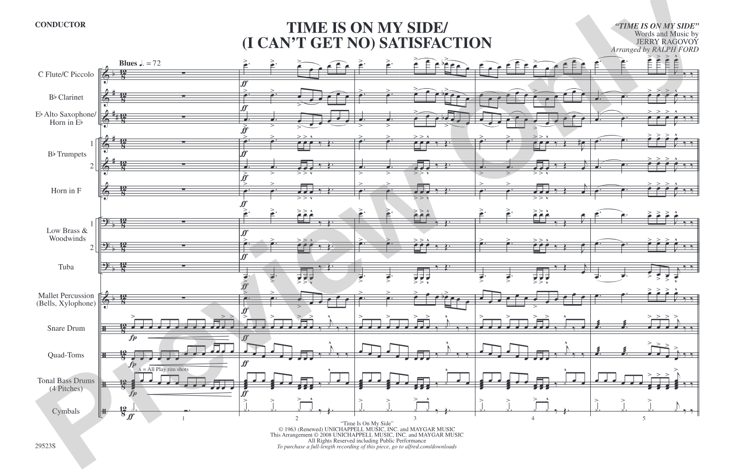 Time Is on My Side / Satisfaction: Marching Band Conductor Score & Parts