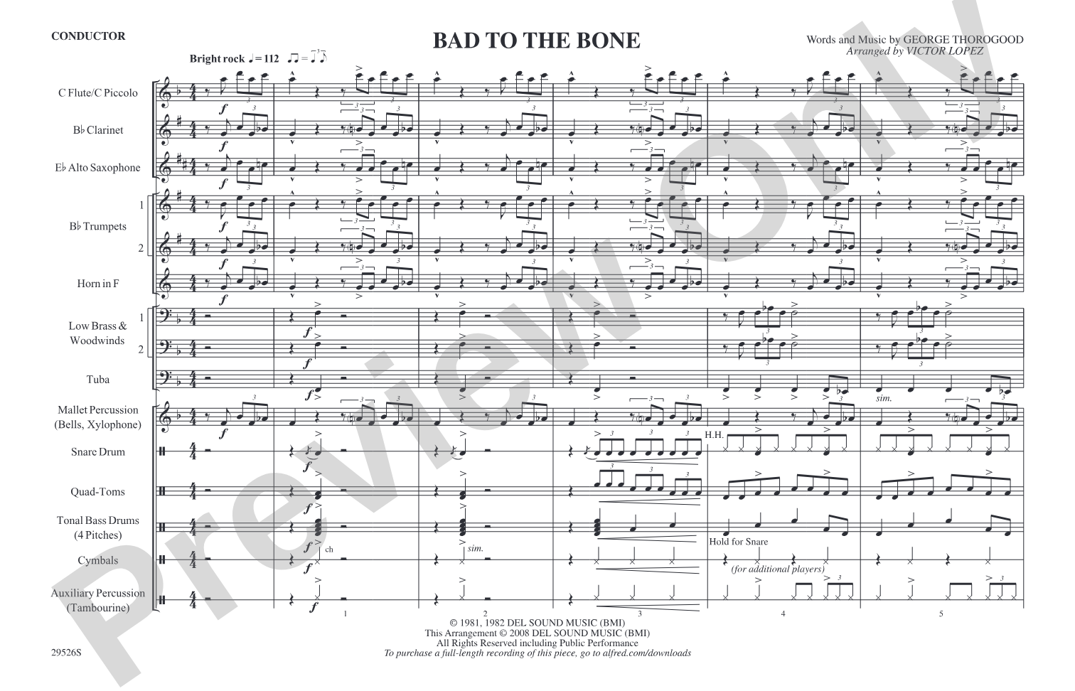 Bad to the Bone: Marching Band Conductor Score & Parts