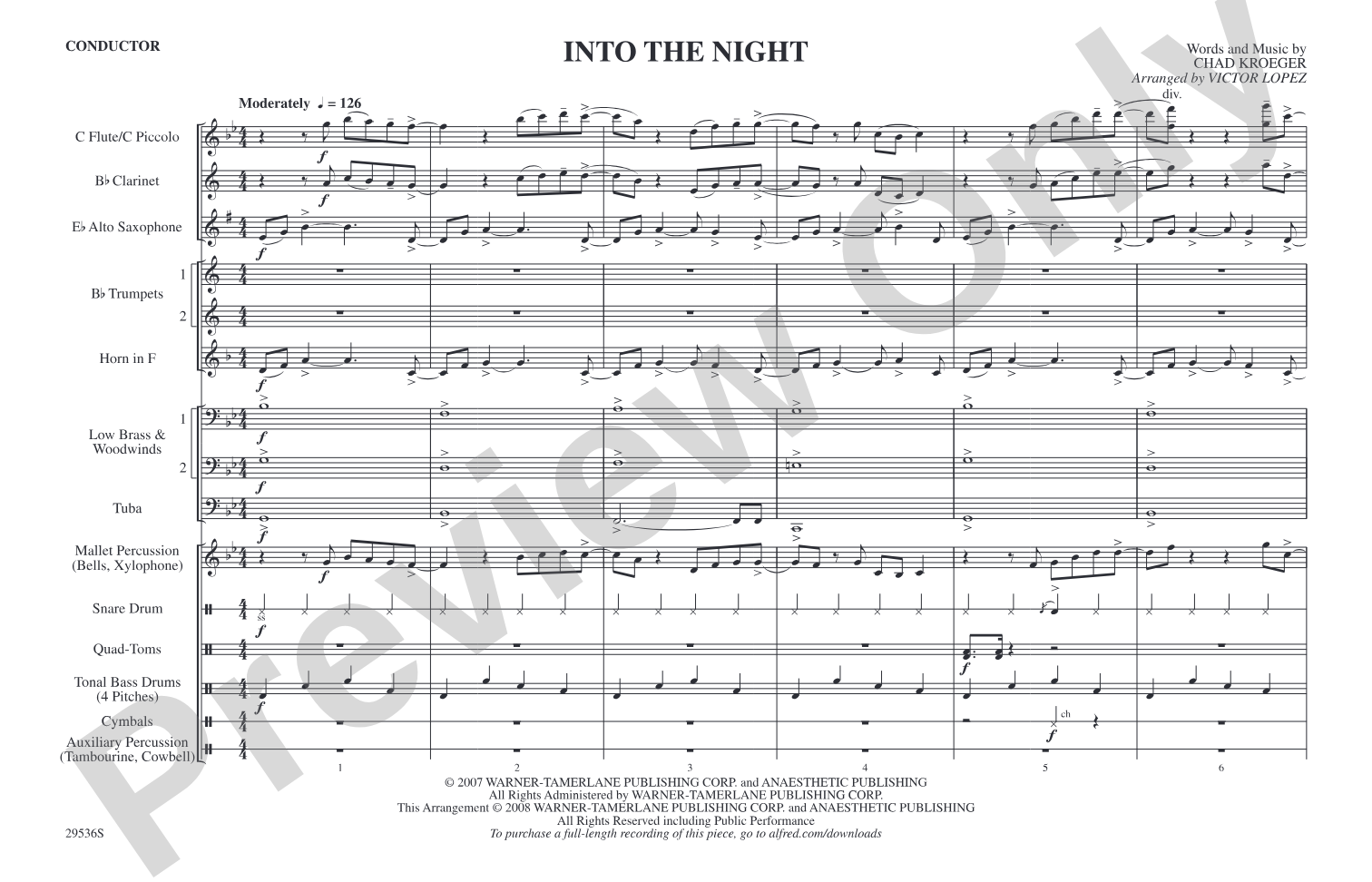 Into the Night: Marching Band Conductor Score & Parts