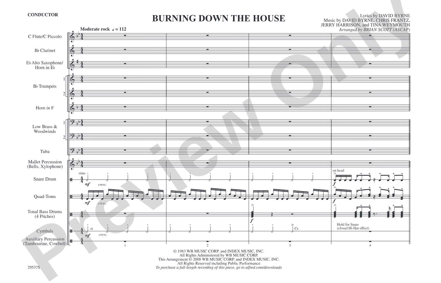 Burning Down the House: Marching Band Conductor Score & Parts