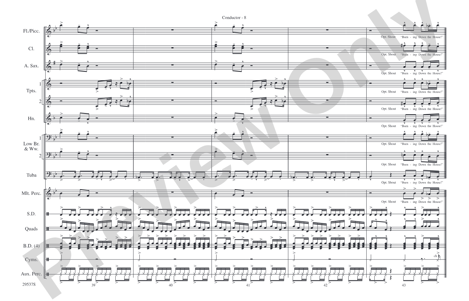 Burning Down the House: Marching Band Conductor Score & Parts