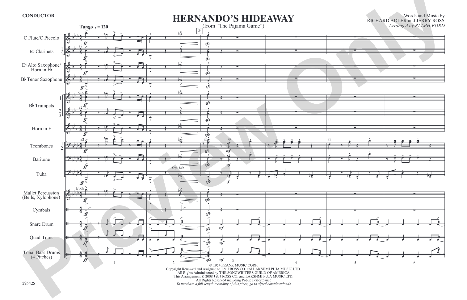 Hernando's Hideaway: Marching Band Conductor Score & Parts