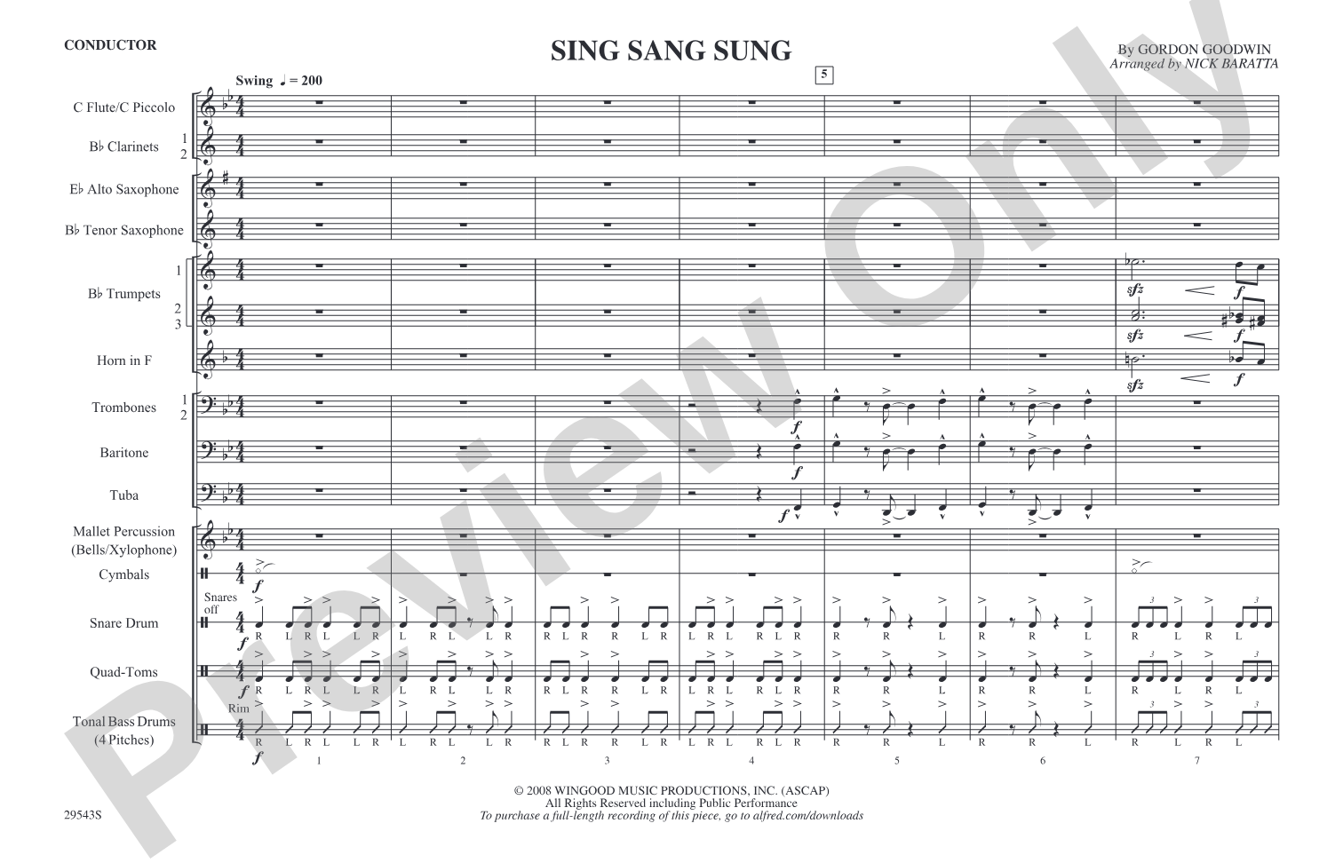 Sing Sang Sung: Marching Band Conductor Score & Parts