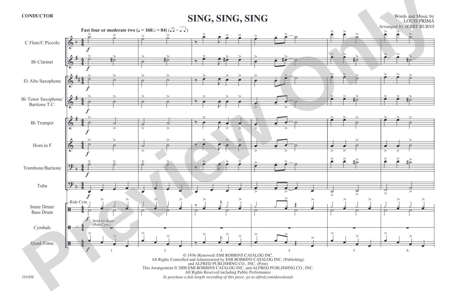 Sing, Sing, Sing: Marching Band Conductor Score & Parts