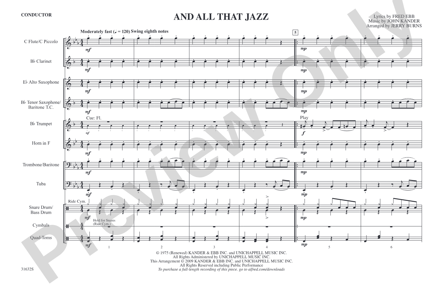 And All That Jazz (from Chicago): Marching Band Conductor Score & Parts