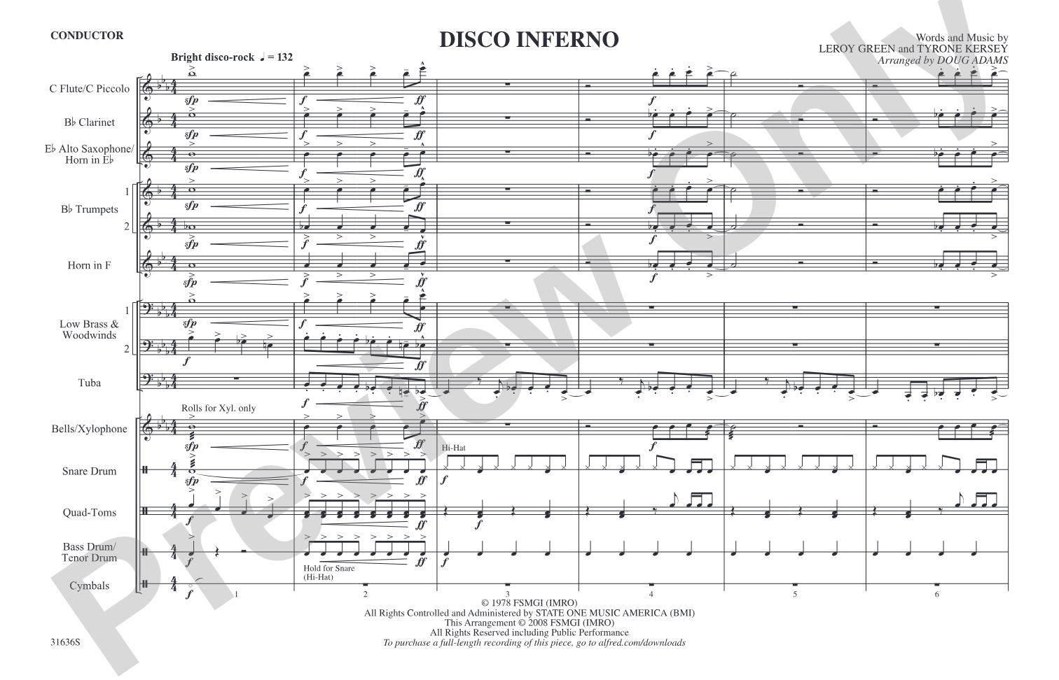 Disco Inferno: Marching Band Conductor Score & Parts