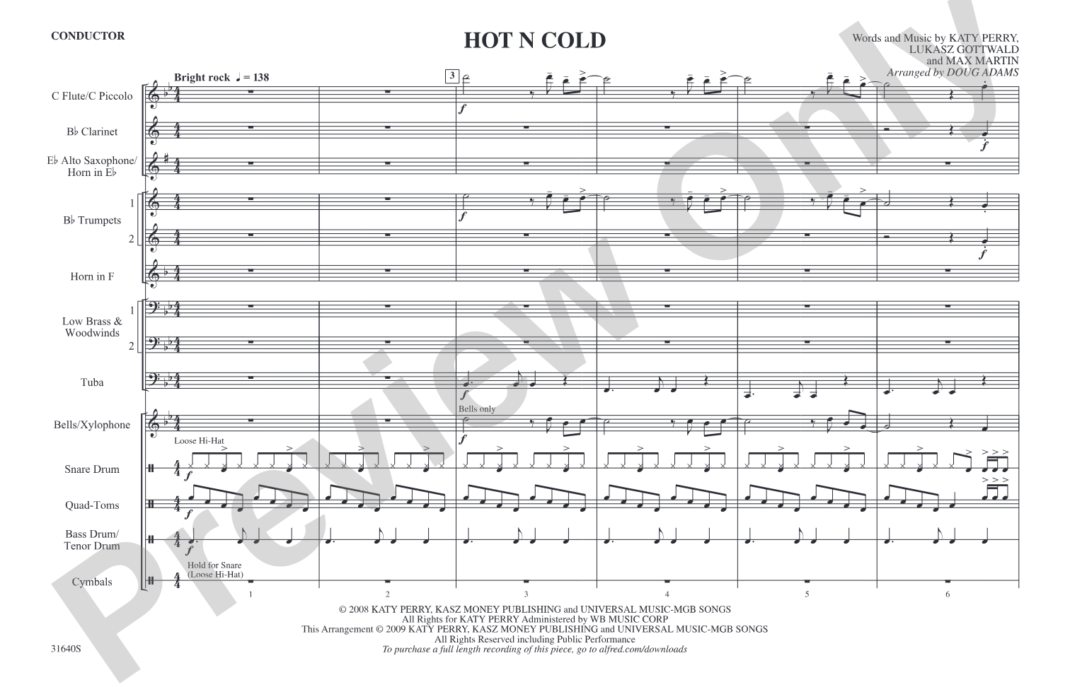 Hot N Cold: Marching Band Conductor Score & Parts