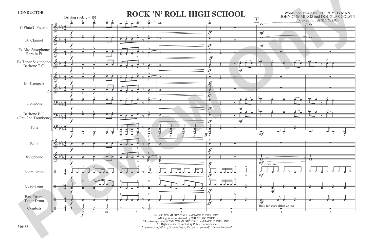 Rock 'N' Roll High School: Marching Band Conductor Score & Parts