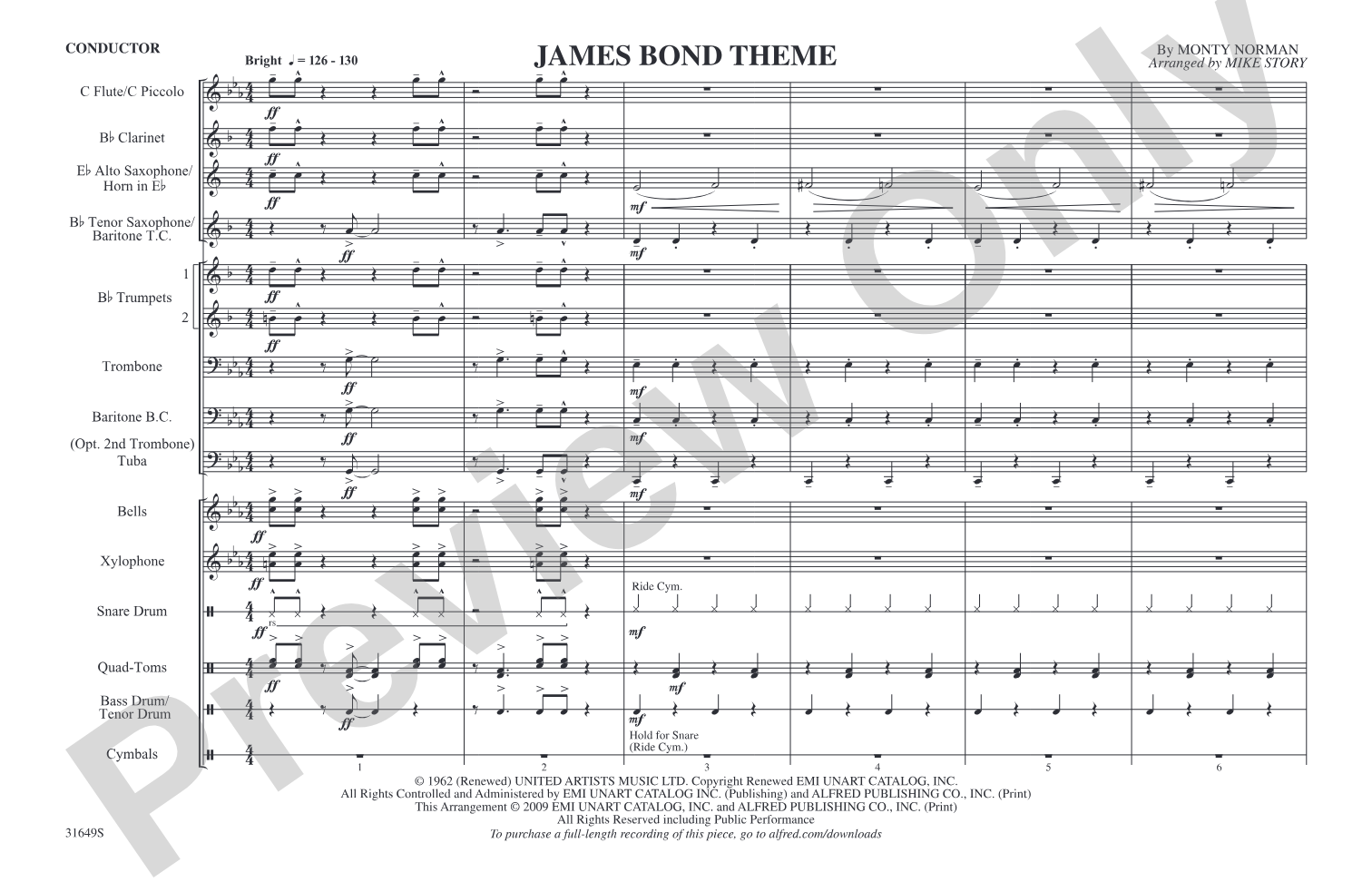 James Bond Theme: Marching Band Conductor Score & Parts