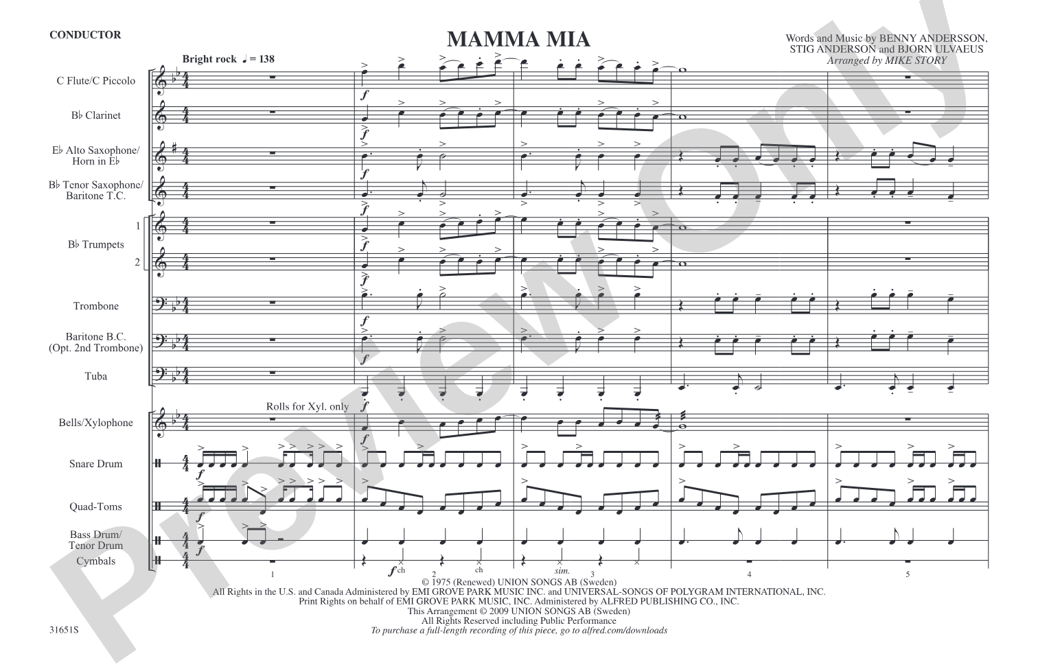 Mamma Mia: Marching Band Conductor Score & Parts