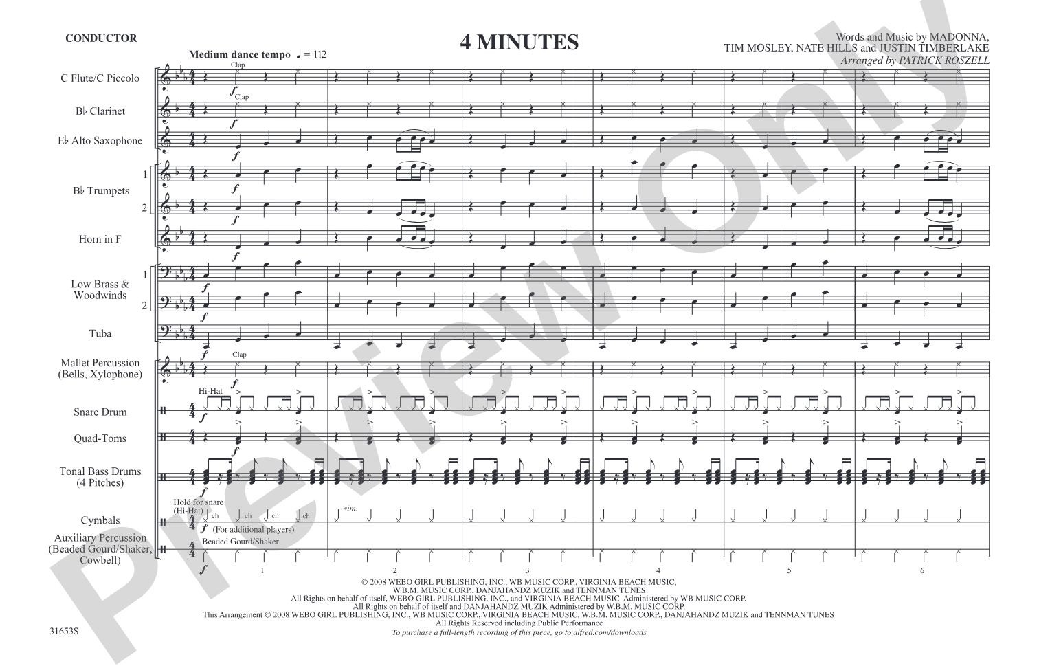 4 Minutes: Marching Band Conductor Score & Parts