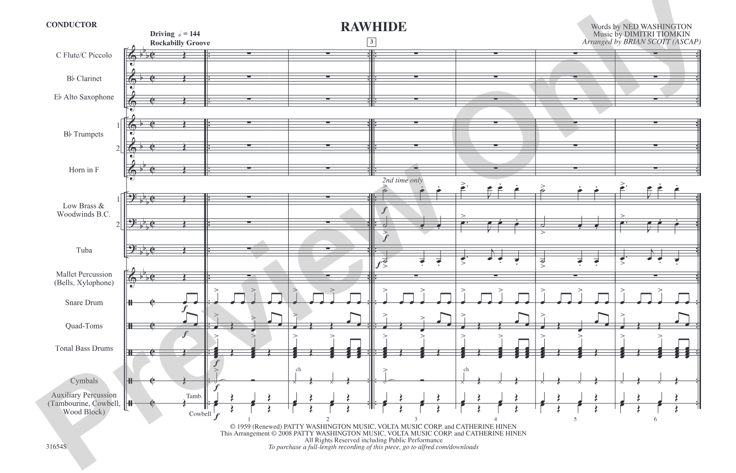 Rawhide: Marching Band Conductor Score & Parts