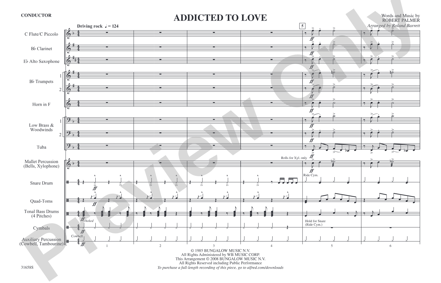 Addicted to Love: Marching Band Conductor Score & Parts