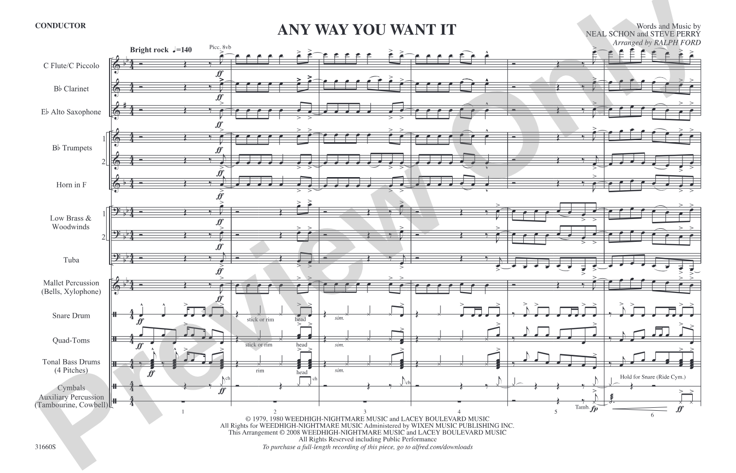 Any Way You Want It: Marching Band Conductor Score & Parts