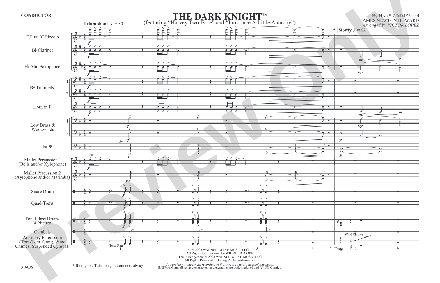 The Dark Knight: Marching Band Conductor Score & Parts