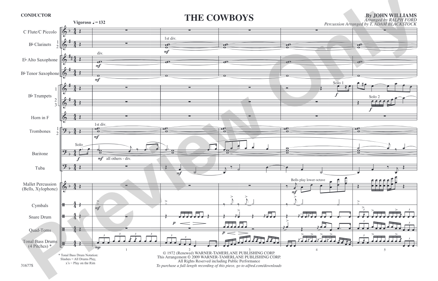 The Cowboys: Marching Band Conductor Score & Parts