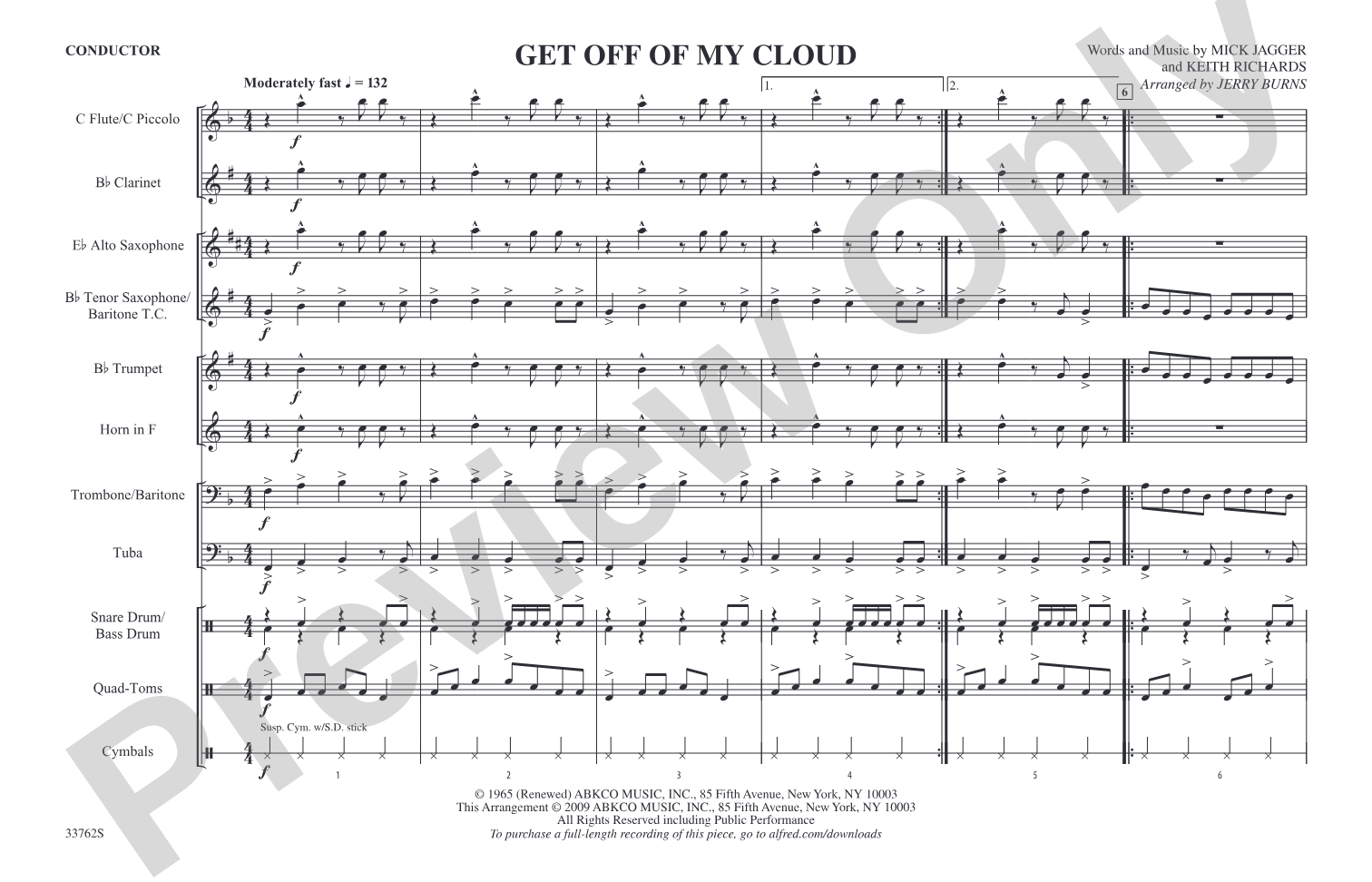 Get Off of My Cloud: Marching Band Conductor Score & Parts