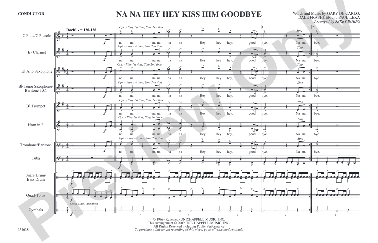 Na Na Hey Hey Kiss Him Goodbye: Marching Band Conductor Score & Parts