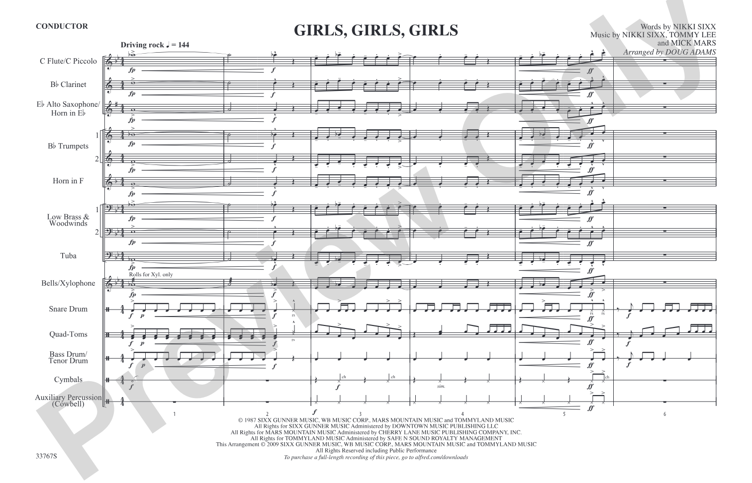 Girls, Girls, Girls: Marching Band Conductor Score & Parts