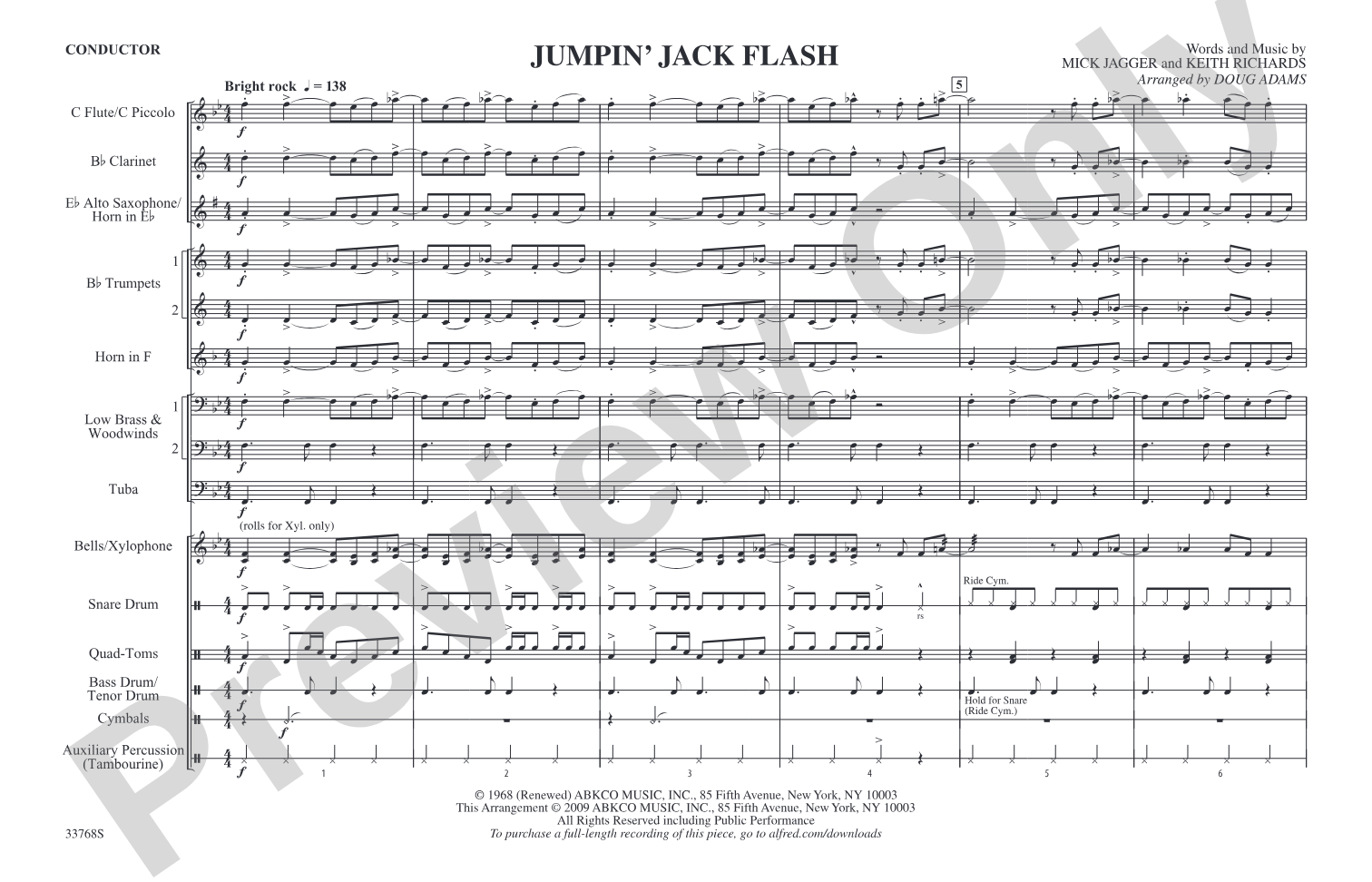 Jumpin' Jack Flash: Marching Band Conductor Score & Parts