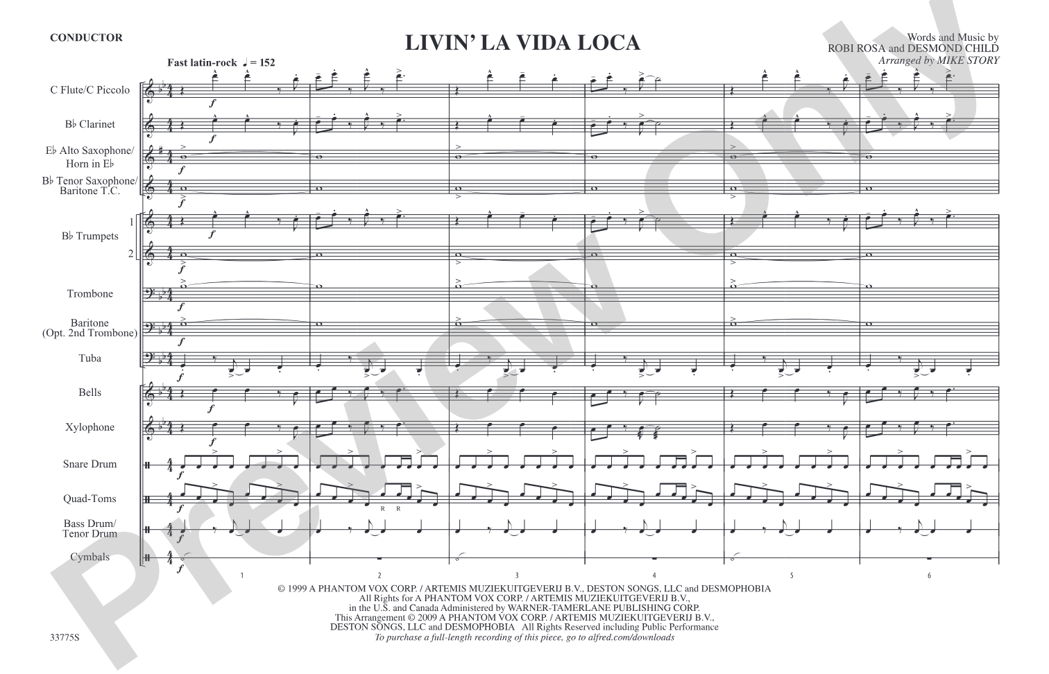 Livin' la Vida Loca: Marching Band Conductor Score & Parts