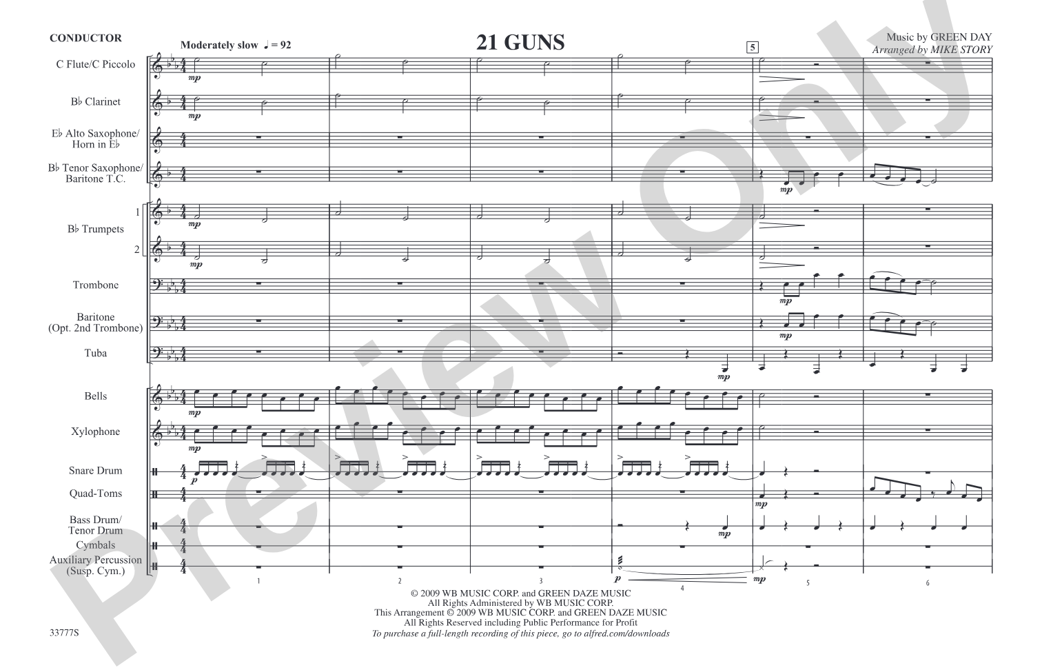 21 Guns: Marching Band Conductor Score & Parts