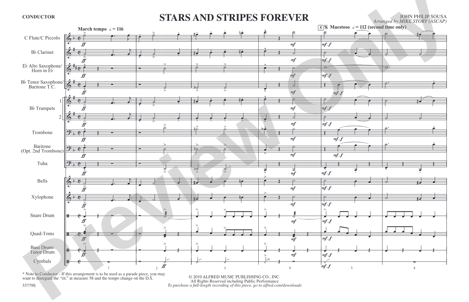 Stars and Stripes Forever: Marching Band Conductor Score & Parts