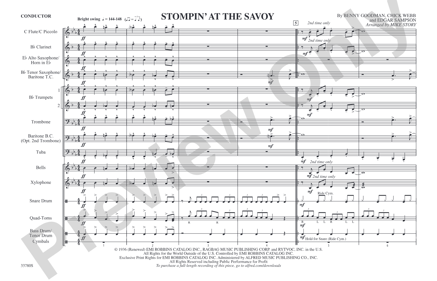 Stompin' at the Savoy: Marching Band Conductor Score & Parts