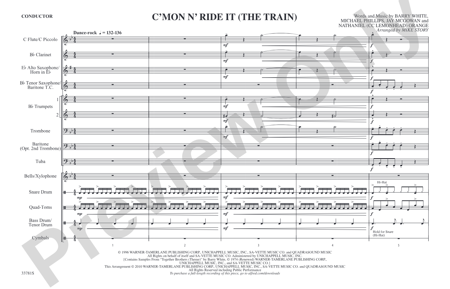 C'mon n' Ride It (The Train): Marching Band Conductor Score & Parts