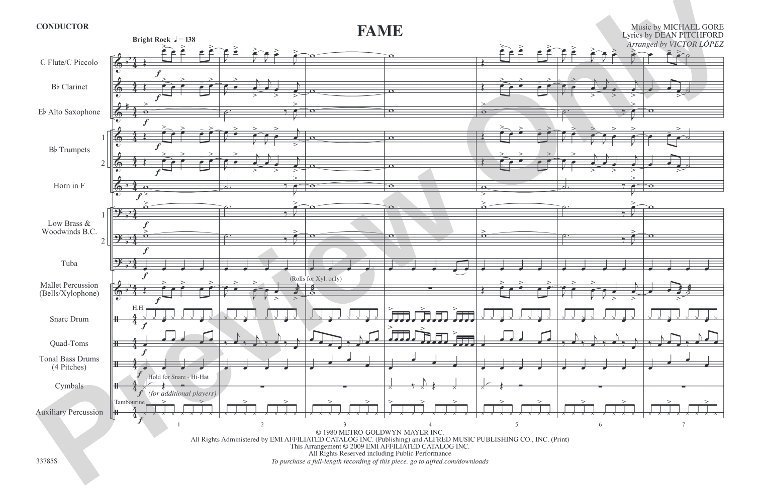 Fame: Marching Band Conductor Score & Parts