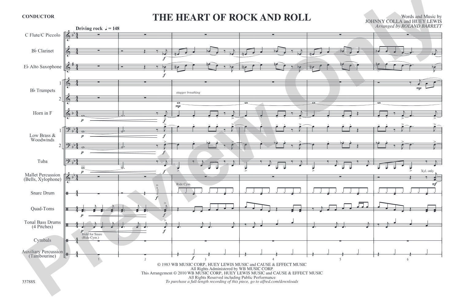The Heart of Rock and Roll: Marching Band Conductor Score & Parts