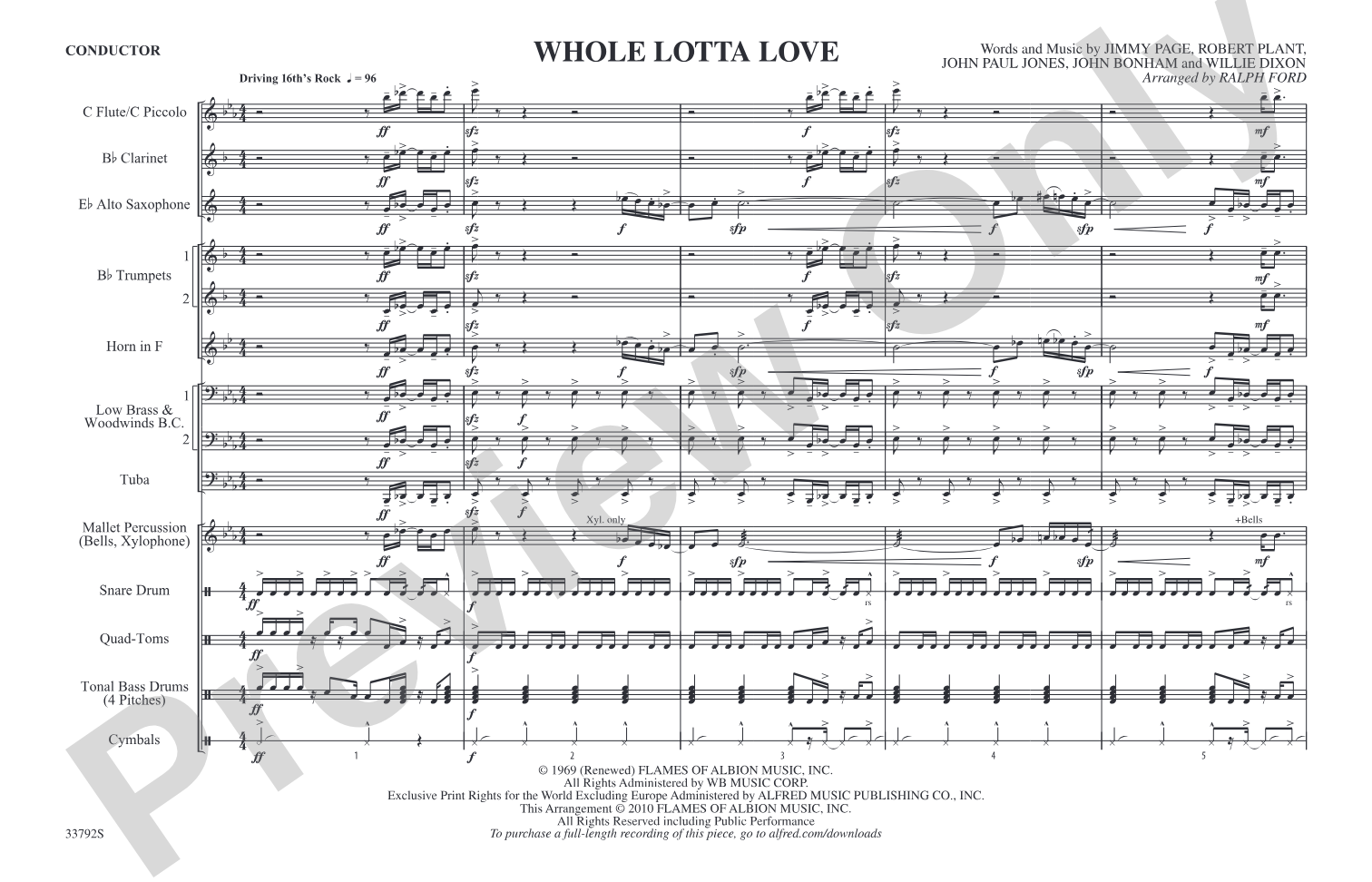 Whole Lotta Love: Marching Band Conductor Score & Parts