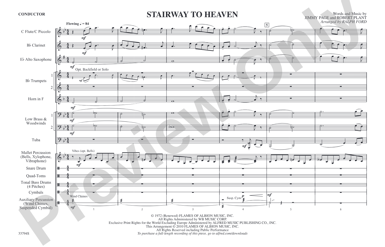 Stairway to Heaven: Marching Band Conductor Score & Parts