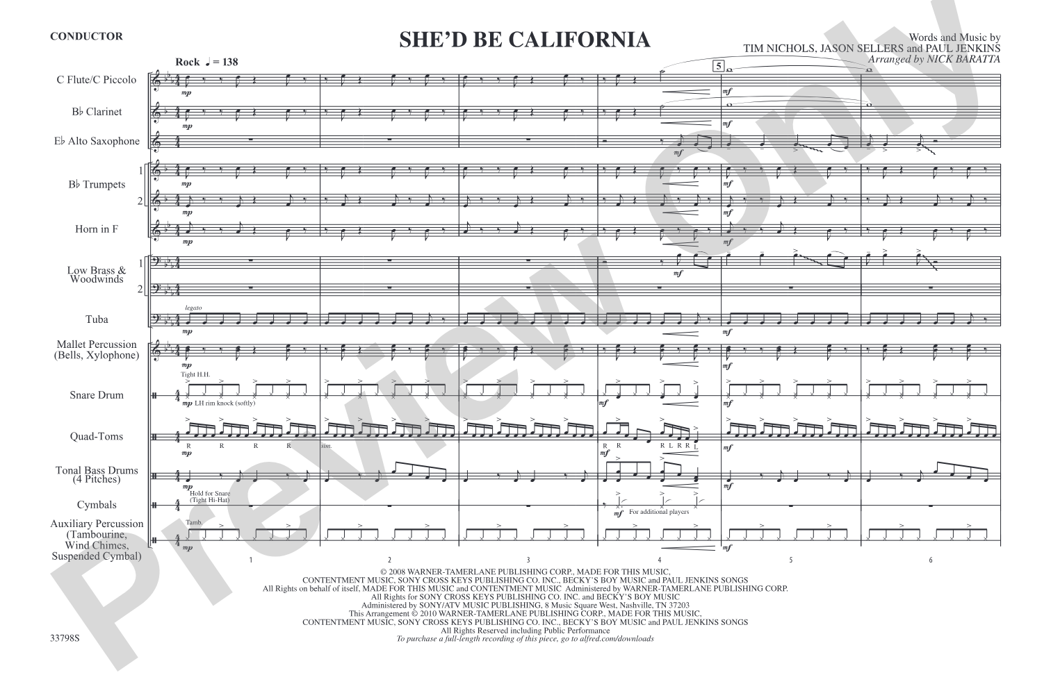 She'd Be California: Marching Band Conductor Score & Parts