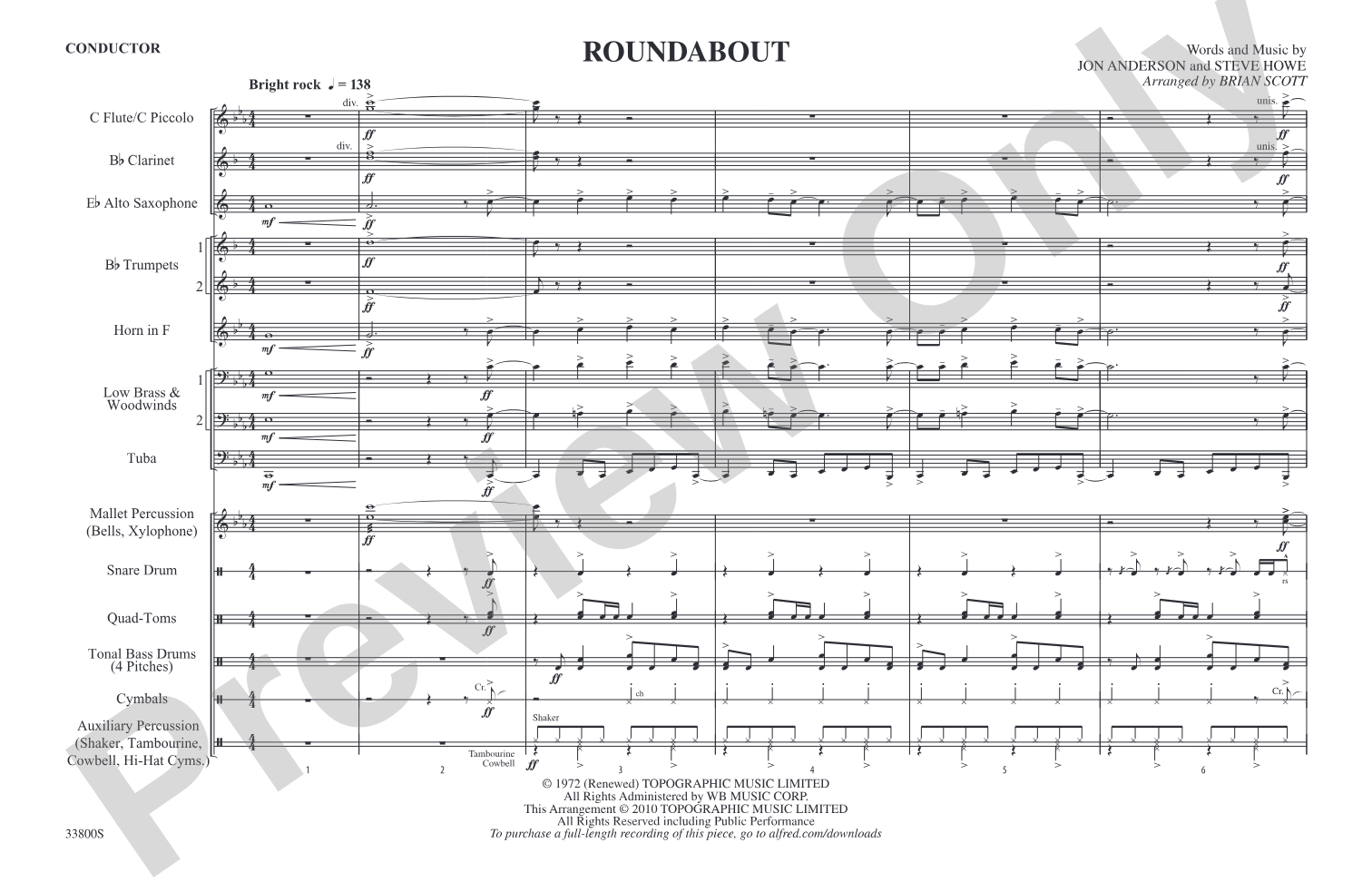 Roundabout: Marching Band Conductor Score & Parts