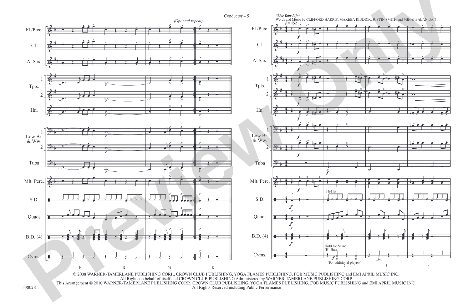 Hip-Hop Timeouts: Marching Band Conductor Score & Parts