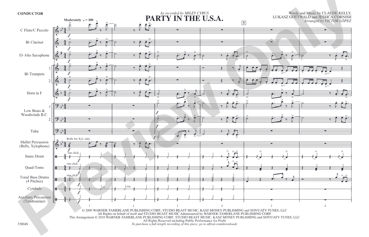 Party in the U.S.A.: Marching Band Conductor Score & Parts
