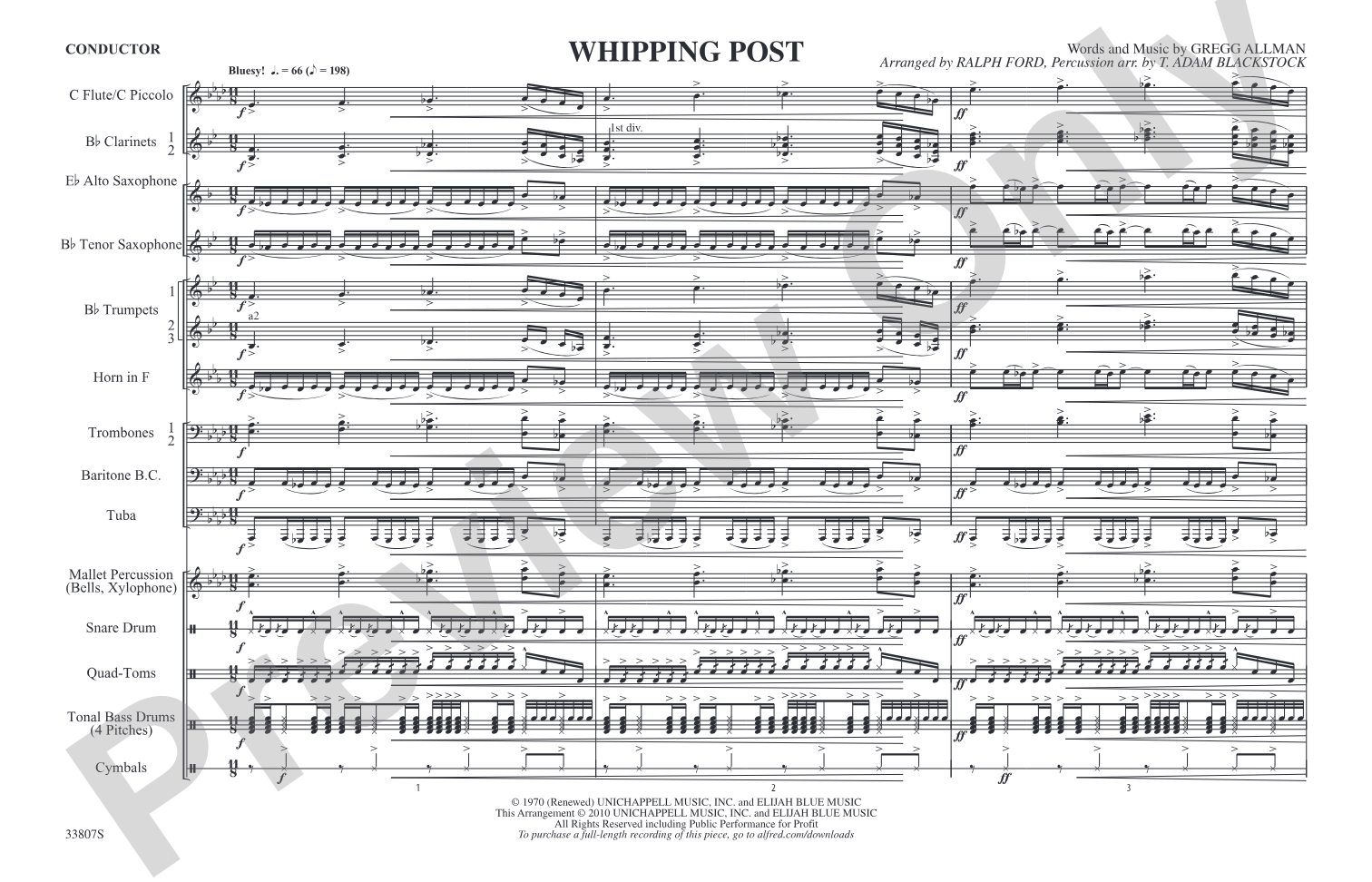 Whipping Post: Marching Band Conductor Score & Parts