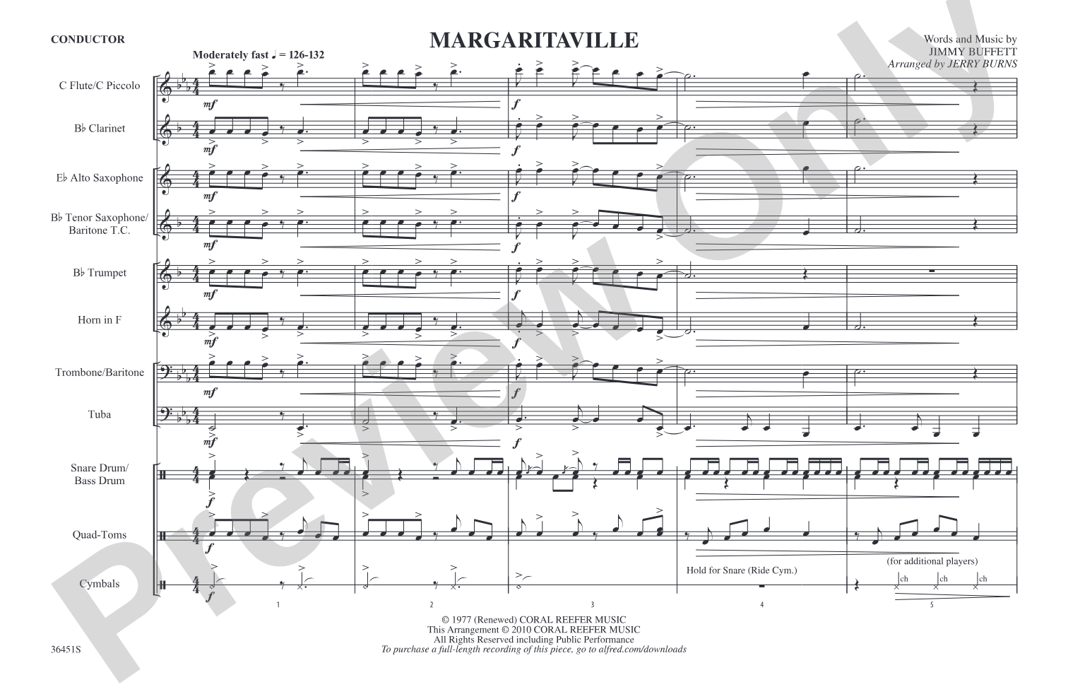 Margaritaville: Marching Band Conductor Score & Parts