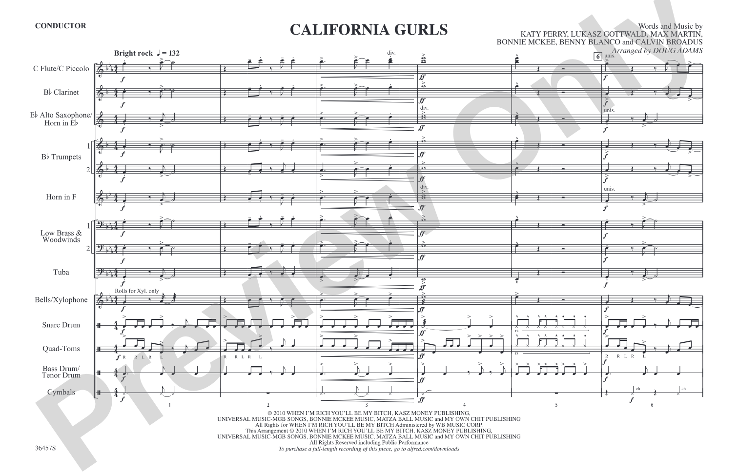 California Gurls: Marching Band Conductor Score & Parts