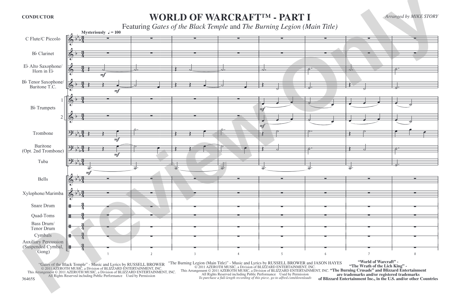 World of Warcraft, Part I: Marching Band Conductor Score & Parts